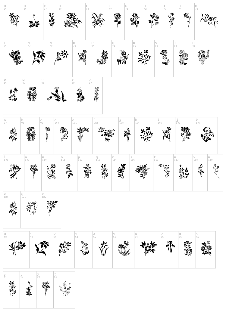 HFF Floral Stencil font map